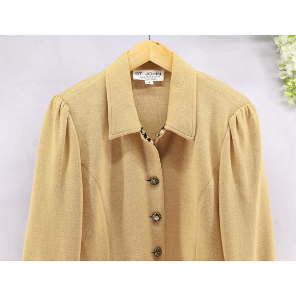St. John by Marie Gray Women's Knit Jacket Yellow Tan Contrast Animal Print Sz 6 - Picture 3 of 10